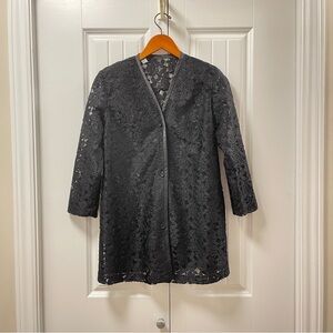Vintage Sheer Lace Button Up Mid-Length Jacket Black